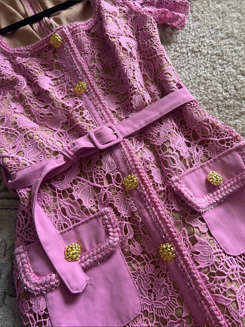 SP Style Pink Lace Button-Front Dress with Belt - Picture 6 of 12